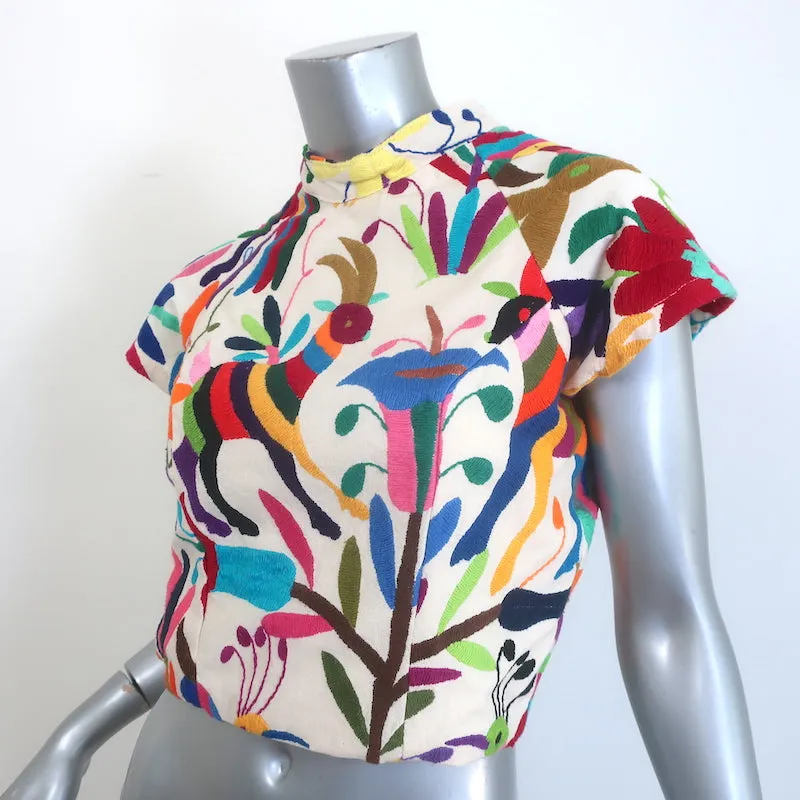 Haut court brodé Draco à dos nu Crème/Multicolore Taille Moyenne
