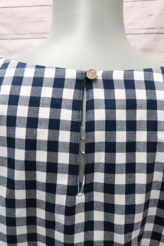 Draper James Gingham Chemise à Manches Cloche Bleu Marine/Blanc Taille 2 Col en V NEUVE