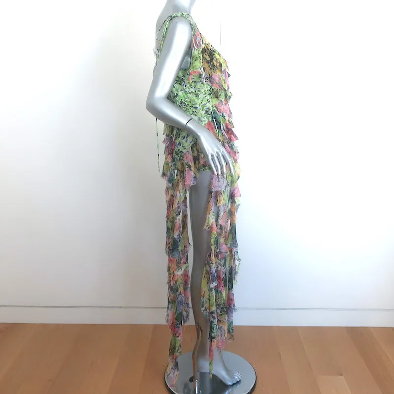 Dries Van Noten Haut asymétrique à volants multicolore en chiffon imprimé Taille 40 NEUF