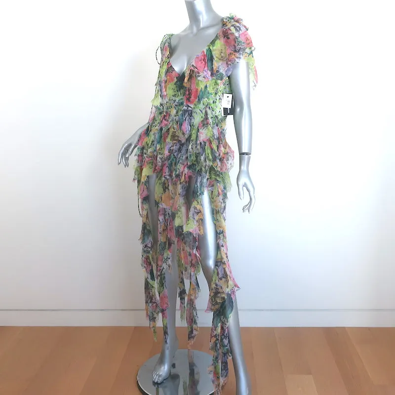 Dries Van Noten Haut asymétrique à volants multicolore en chiffon imprimé Taille 40 NEUF