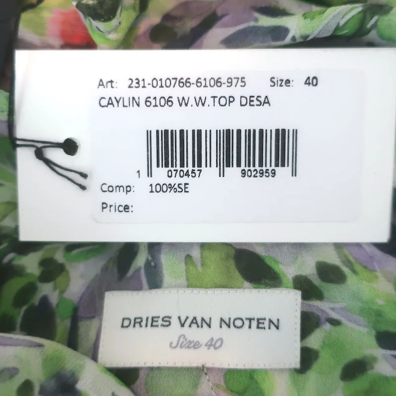 Dries Van Noten Haut asymétrique à volants multicolore en chiffon imprimé Taille 40 NEUF
