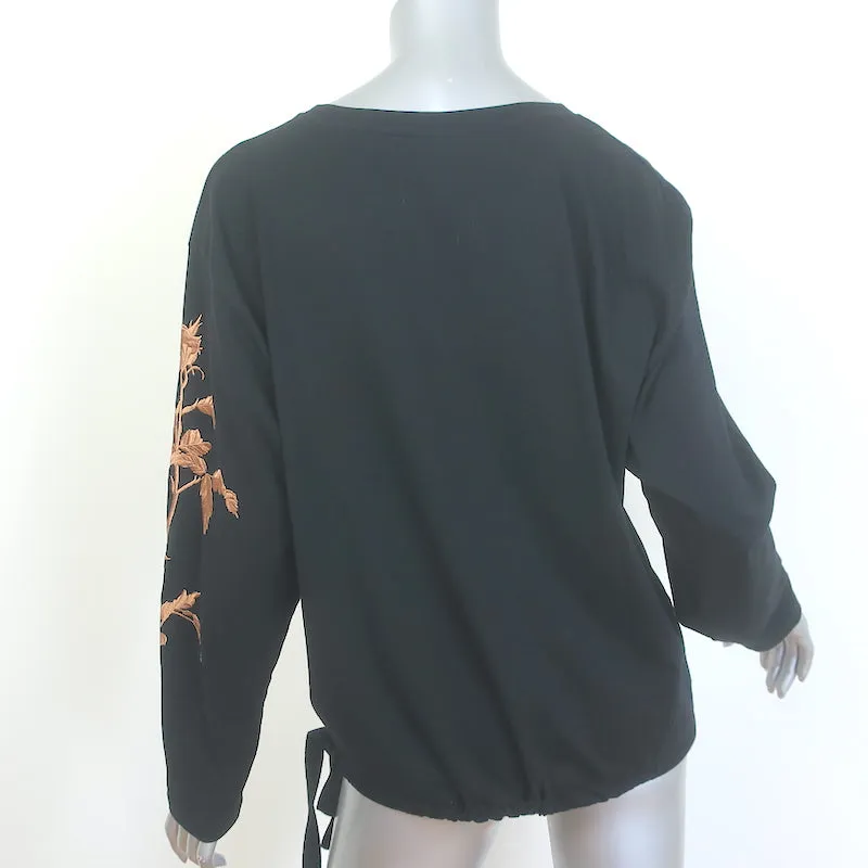 Dries Van Noten Haut à manches longues brodé floral en coton noir Taille S