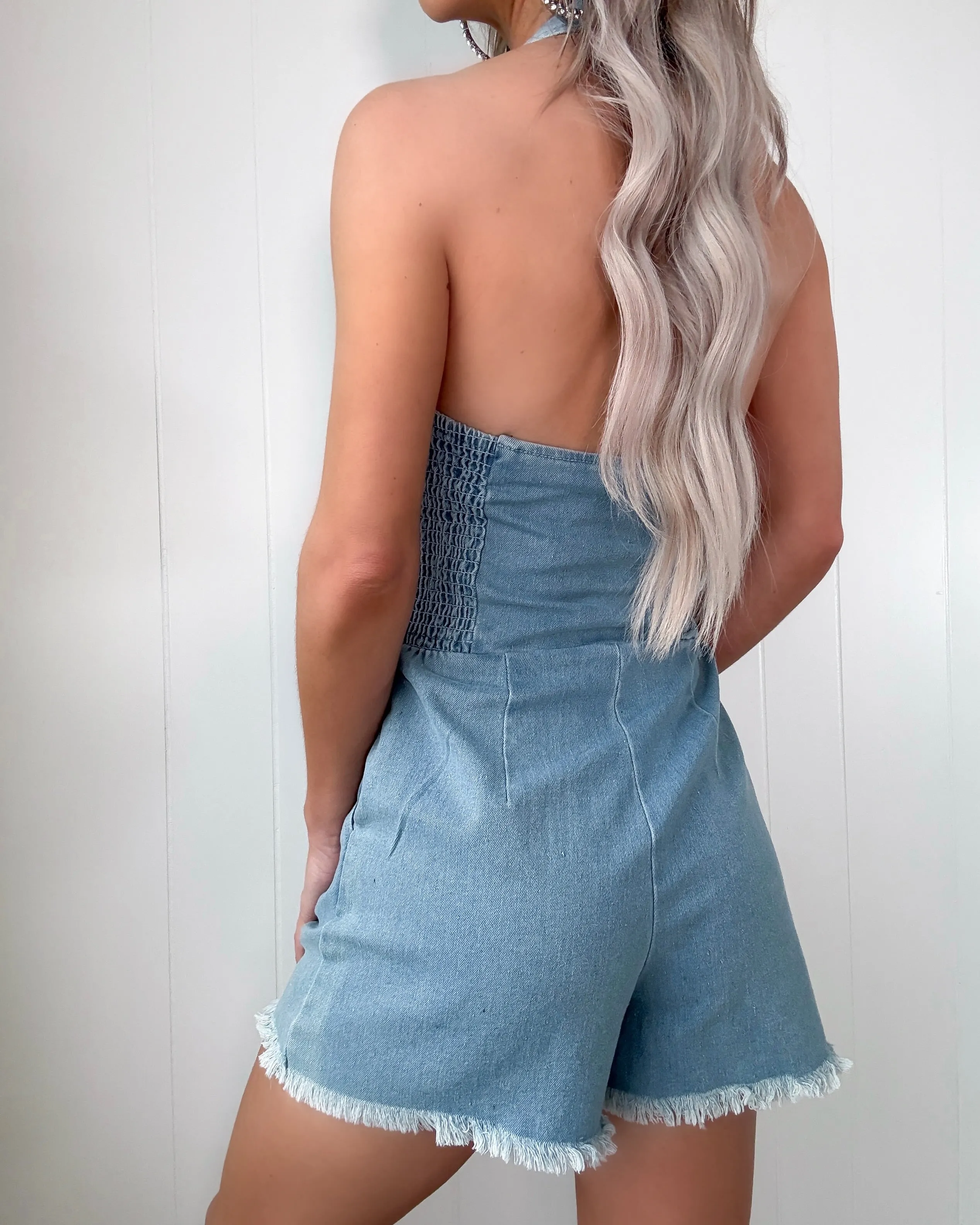 Combinaison-Short à Boutons Facile à Porter - Denim