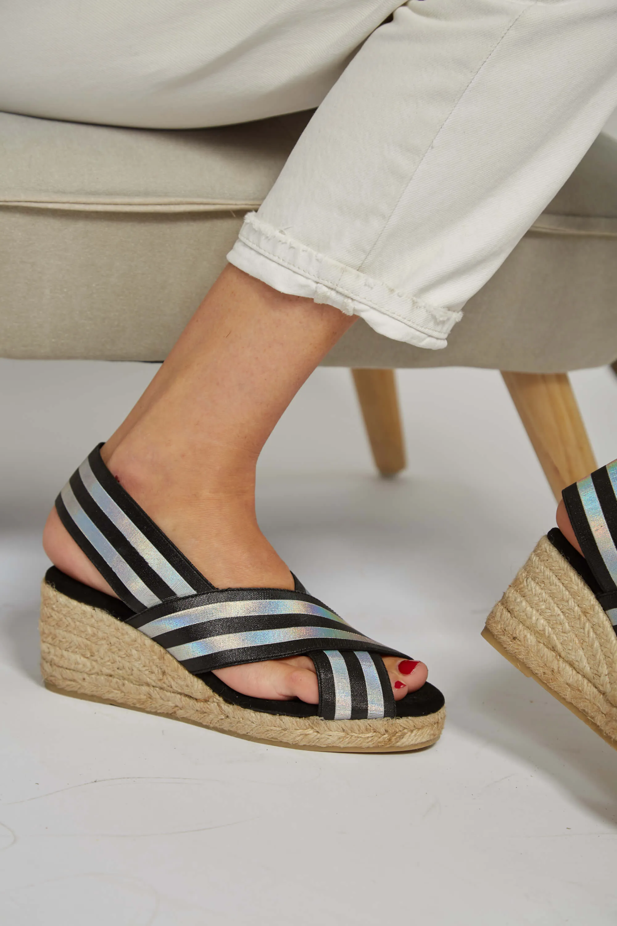 Sandales compensées en jute vegan élastique | Métallisé