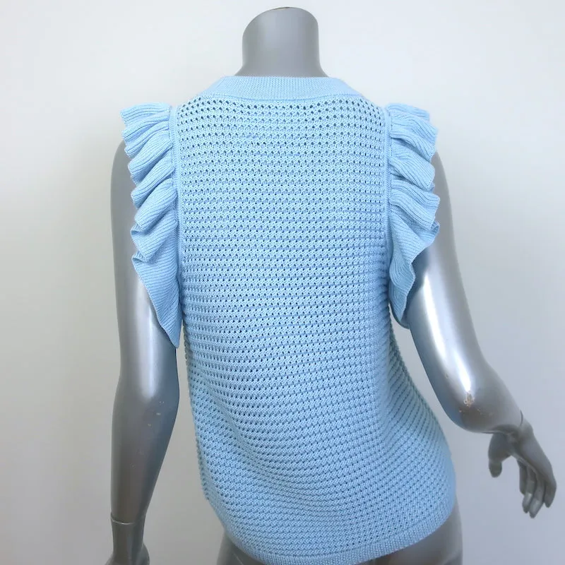 Eleven Six Viola Débardeur en Tricot Volanté Bleu Ciel Coton Taille Petit NEUF