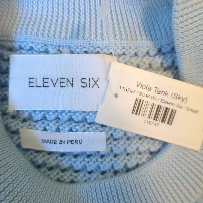 Eleven Six Viola Débardeur en Tricot Volanté Bleu Ciel Coton Taille Petit NEUF