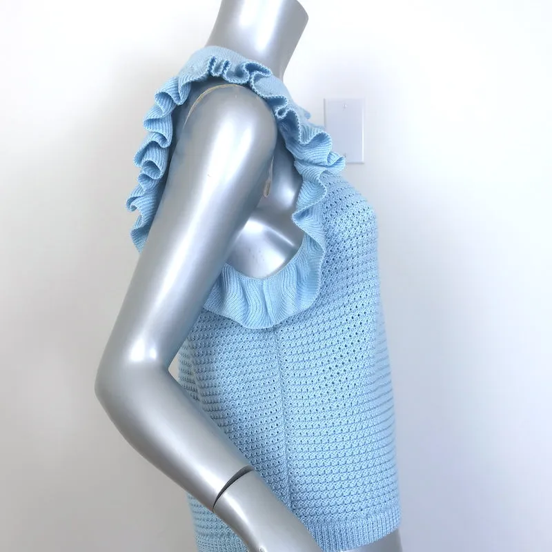 Eleven Six Viola Débardeur en Tricot Volanté Bleu Ciel Coton Taille Petit NEUF