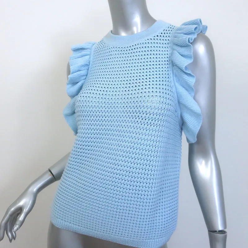 Eleven Six Viola Débardeur en Tricot Volanté Bleu Ciel Coton Taille Petit NEUF