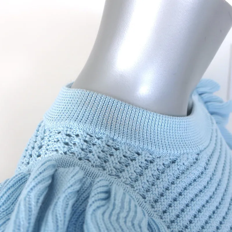 Eleven Six Viola Débardeur en Tricot Volanté Bleu Ciel Coton Taille Petit NEUF