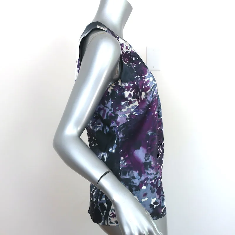 Elie Tahari Blouse sans manches Imprimé floral violet Soie extensible Taille S