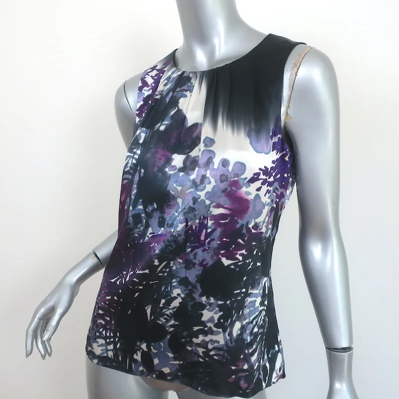 Elie Tahari Blouse sans manches Imprimé floral violet Soie extensible Taille S