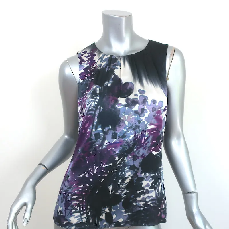 Elie Tahari Blouse sans manches Imprimé floral violet Soie extensible Taille S