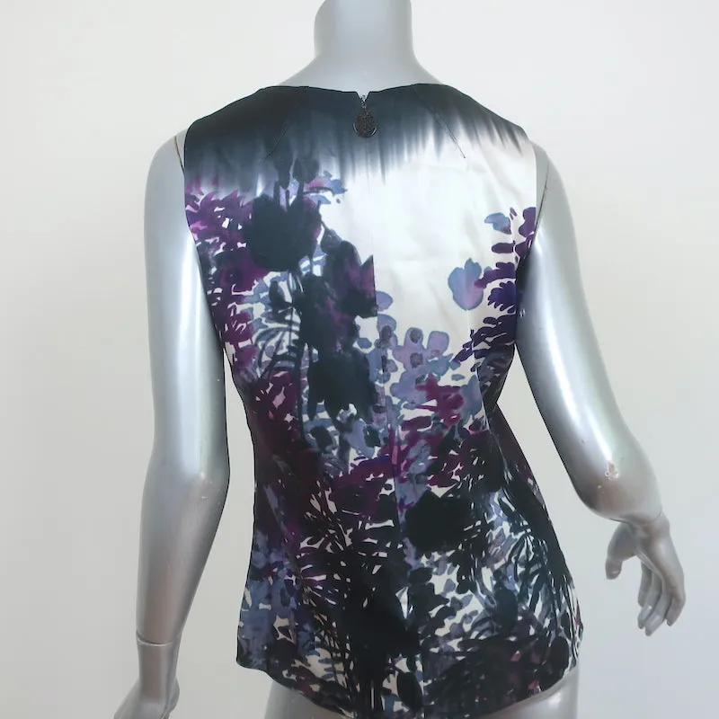 Elie Tahari Blouse sans manches Imprimé floral violet Soie extensible Taille S