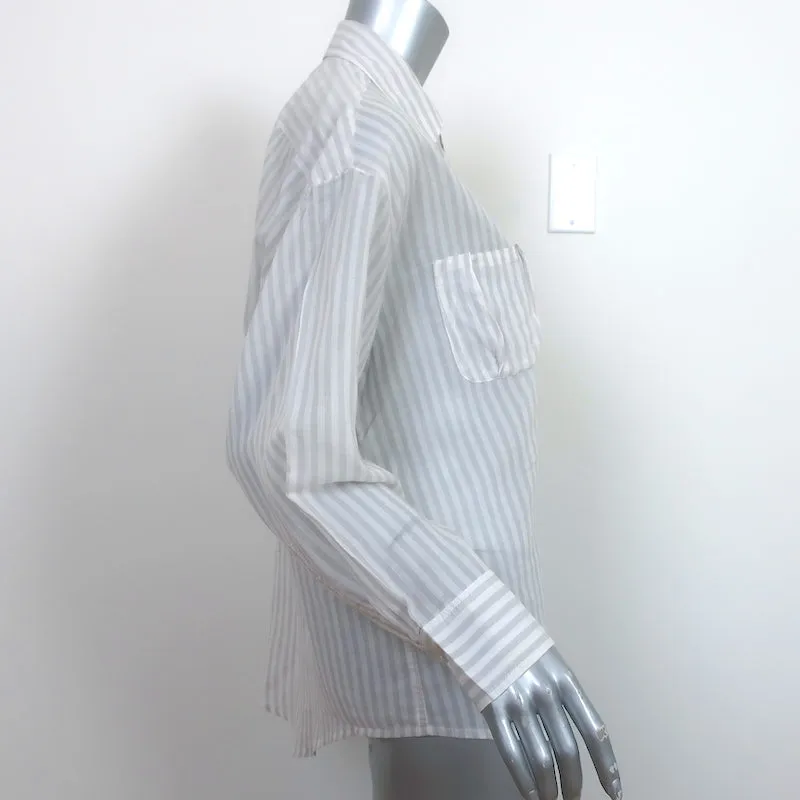 Elizabeth and James Chemise à Rayures avec Boutons Blanc/Gris Clair en Coton Taille S