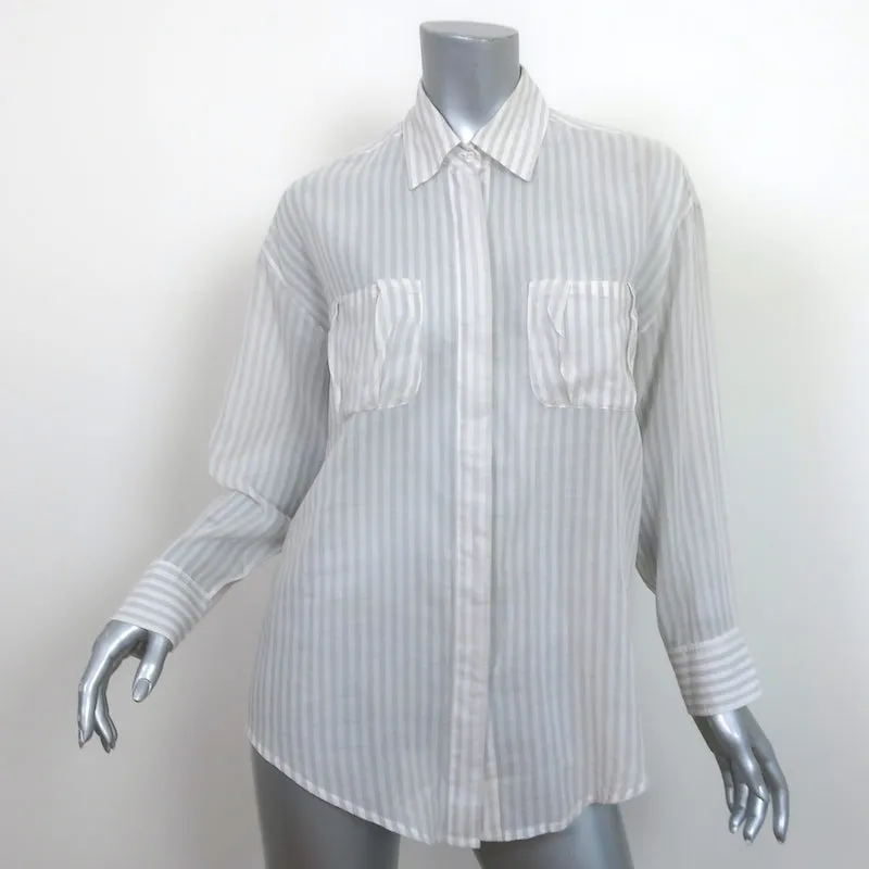 Elizabeth and James Chemise à Rayures avec Boutons Blanc/Gris Clair en Coton Taille S