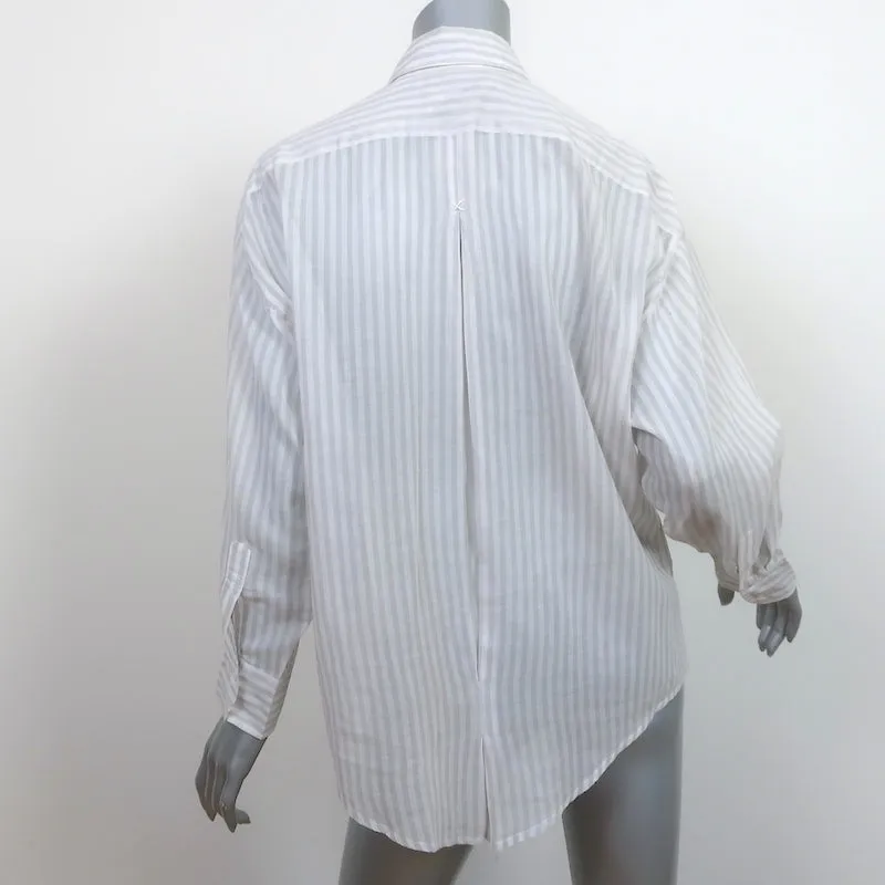 Elizabeth and James Chemise à Rayures avec Boutons Blanc/Gris Clair en Coton Taille S