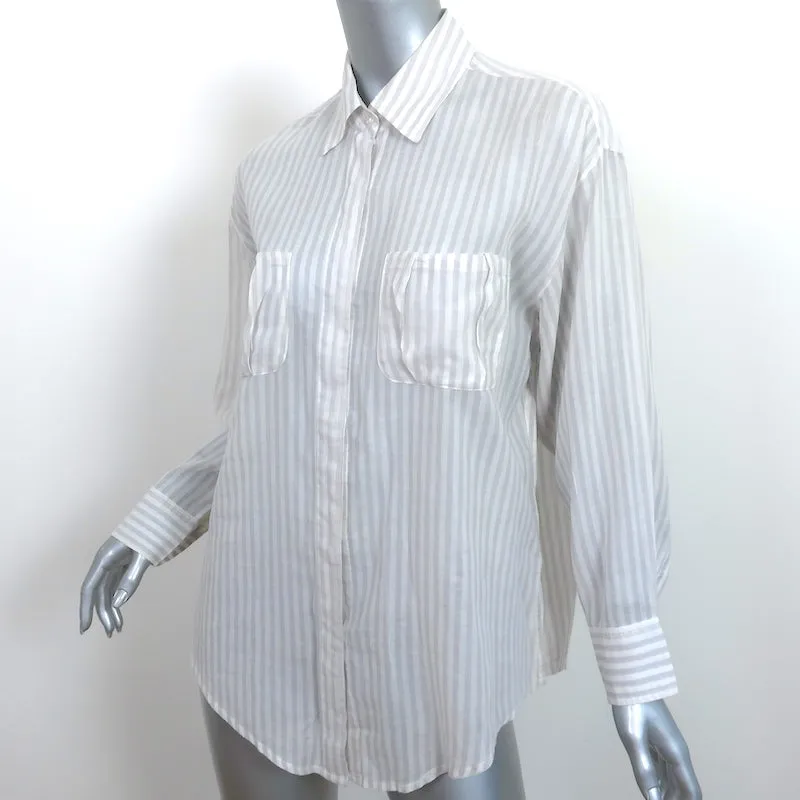 Elizabeth and James Chemise à Rayures avec Boutons Blanc/Gris Clair en Coton Taille S