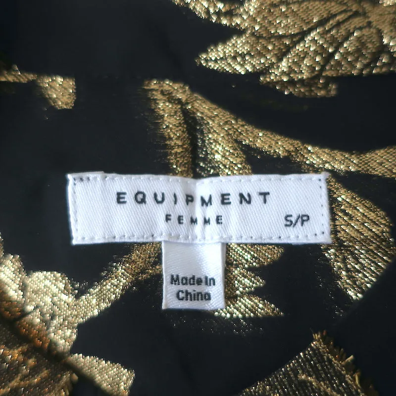 Blouse Equipment Boleyn Noir/Or Métallique Jacquard Fleuri Taille S