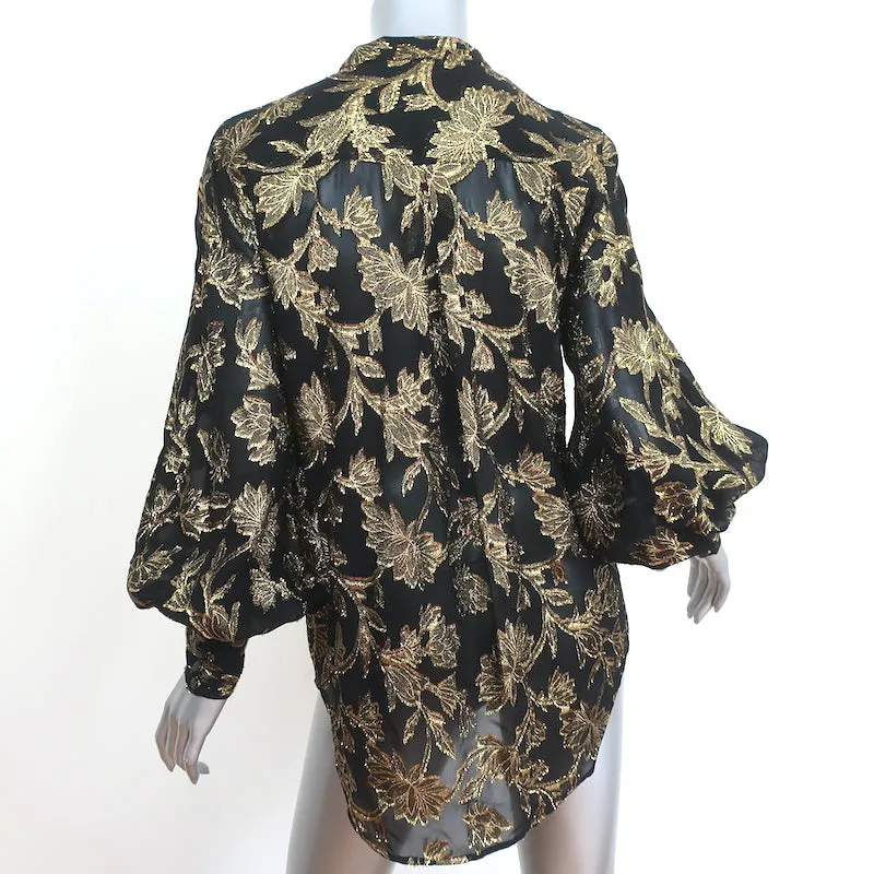 Blouse Equipment Boleyn Noir/Or Métallique Jacquard Fleuri Taille S