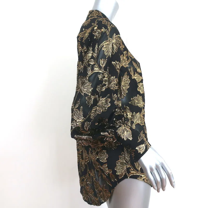 Blouse Equipment Boleyn Noir/Or Métallique Jacquard Fleuri Taille S