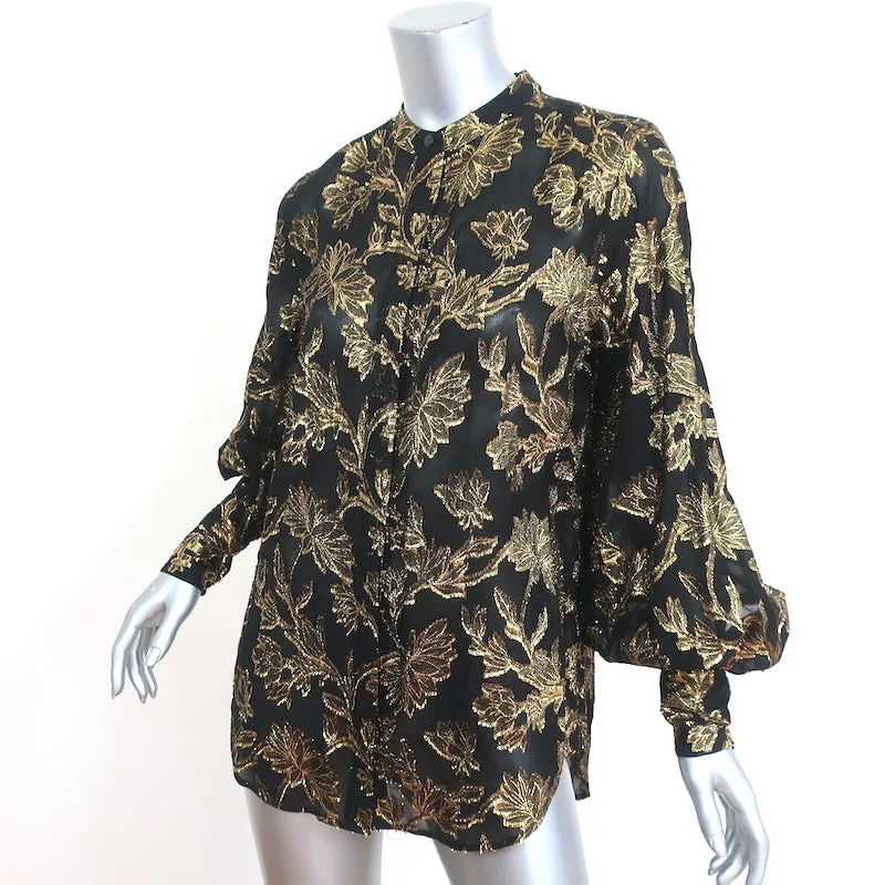 Blouse Equipment Boleyn Noir/Or Métallique Jacquard Fleuri Taille S