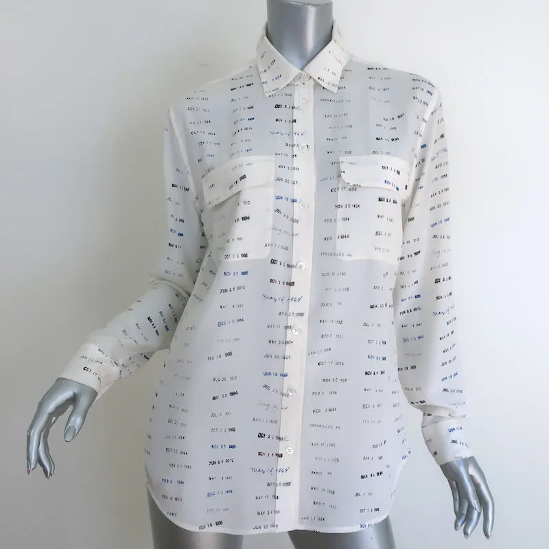 Blouse en soie imprimée crème avec estampille Equipment Library, taille petit, manches longues