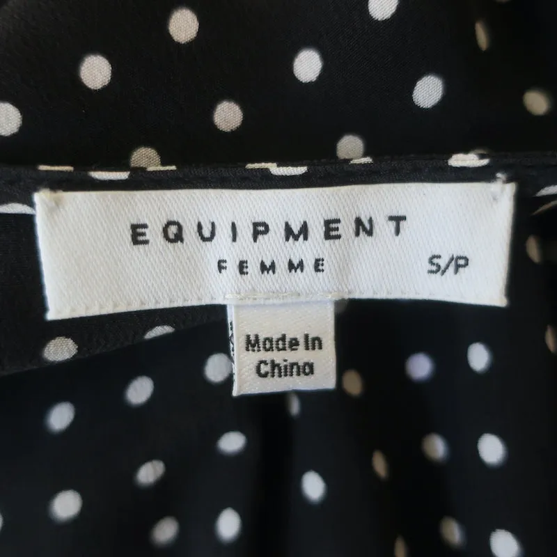 Chemise à manches ballon Sola Equipment en soie à pois noirs et blancs Taille S