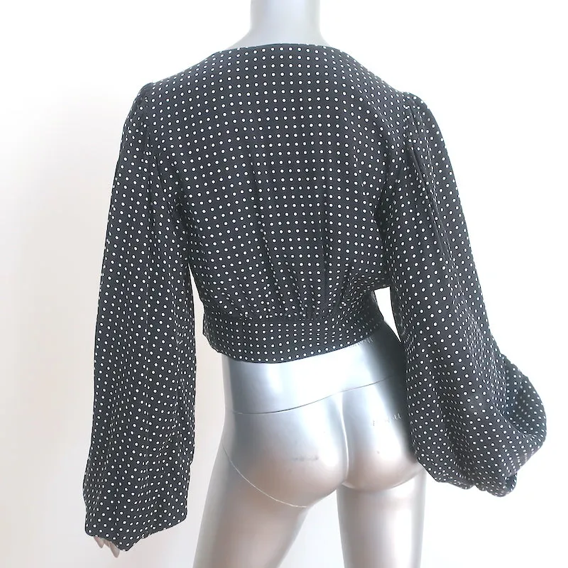 Chemise à manches ballon Sola Equipment en soie à pois noirs et blancs Taille S