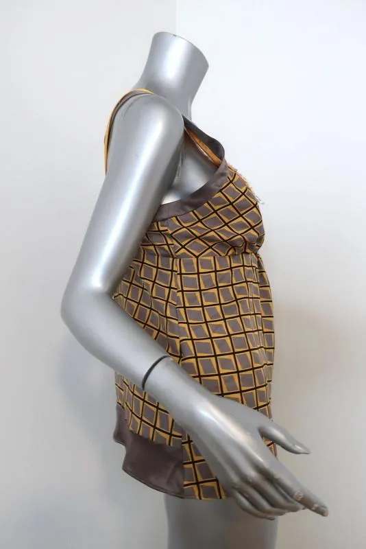 Etro Haut à bretelles croisées en twill de soie imprimé jaune/gris avec perles Taille 44