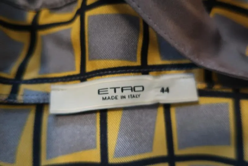 Etro Haut à bretelles croisées en twill de soie imprimé jaune/gris avec perles Taille 44