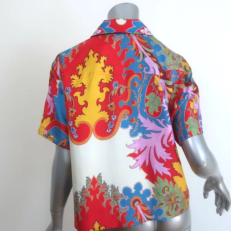 Etro Blooming Paisley Chemisier Multicolore en Soie Taille 38 Manches Courtes