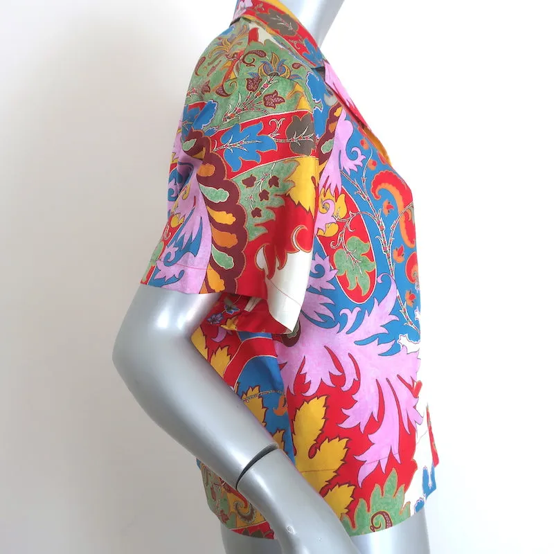 Etro Blooming Paisley Chemisier Multicolore en Soie Taille 38 Manches Courtes