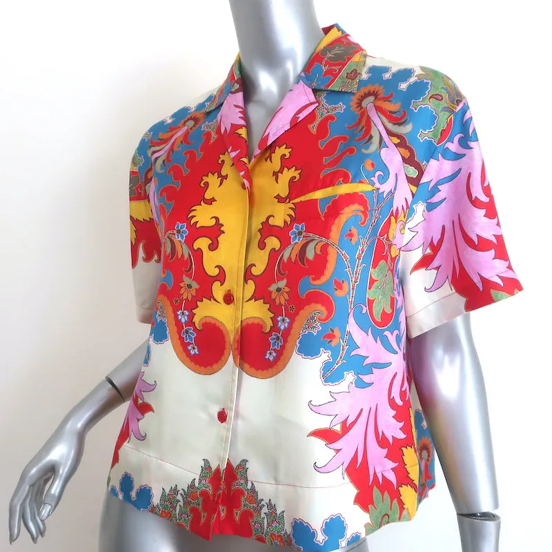 Etro Blooming Paisley Chemisier Multicolore en Soie Taille 38 Manches Courtes