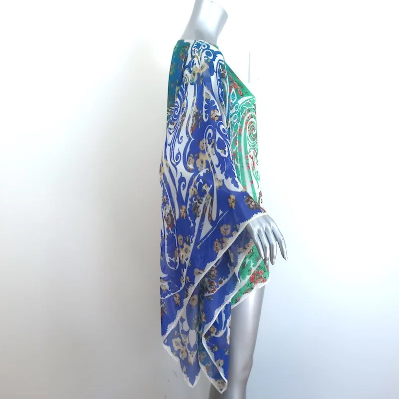 Etro Poncho Blouse Multicolore Imprimé Paisley en Mousseline de Soie Taille Unique