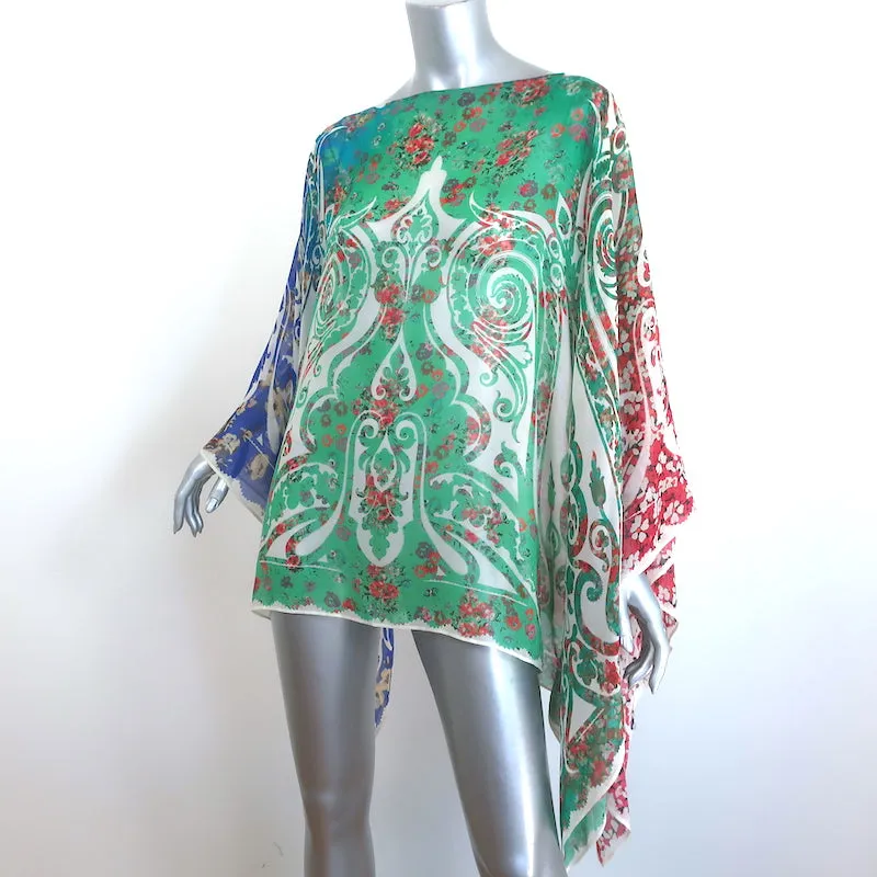 Etro Poncho Blouse Multicolore Imprimé Paisley en Mousseline de Soie Taille Unique