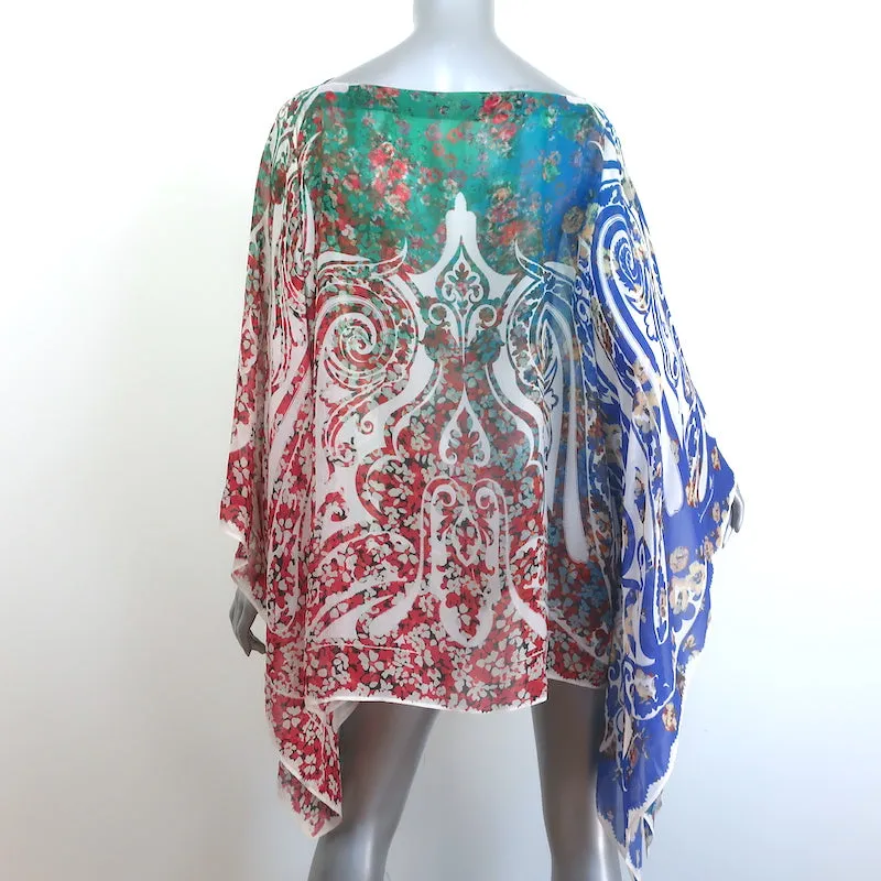 Etro Poncho Blouse Multicolore Imprimé Paisley en Mousseline de Soie Taille Unique