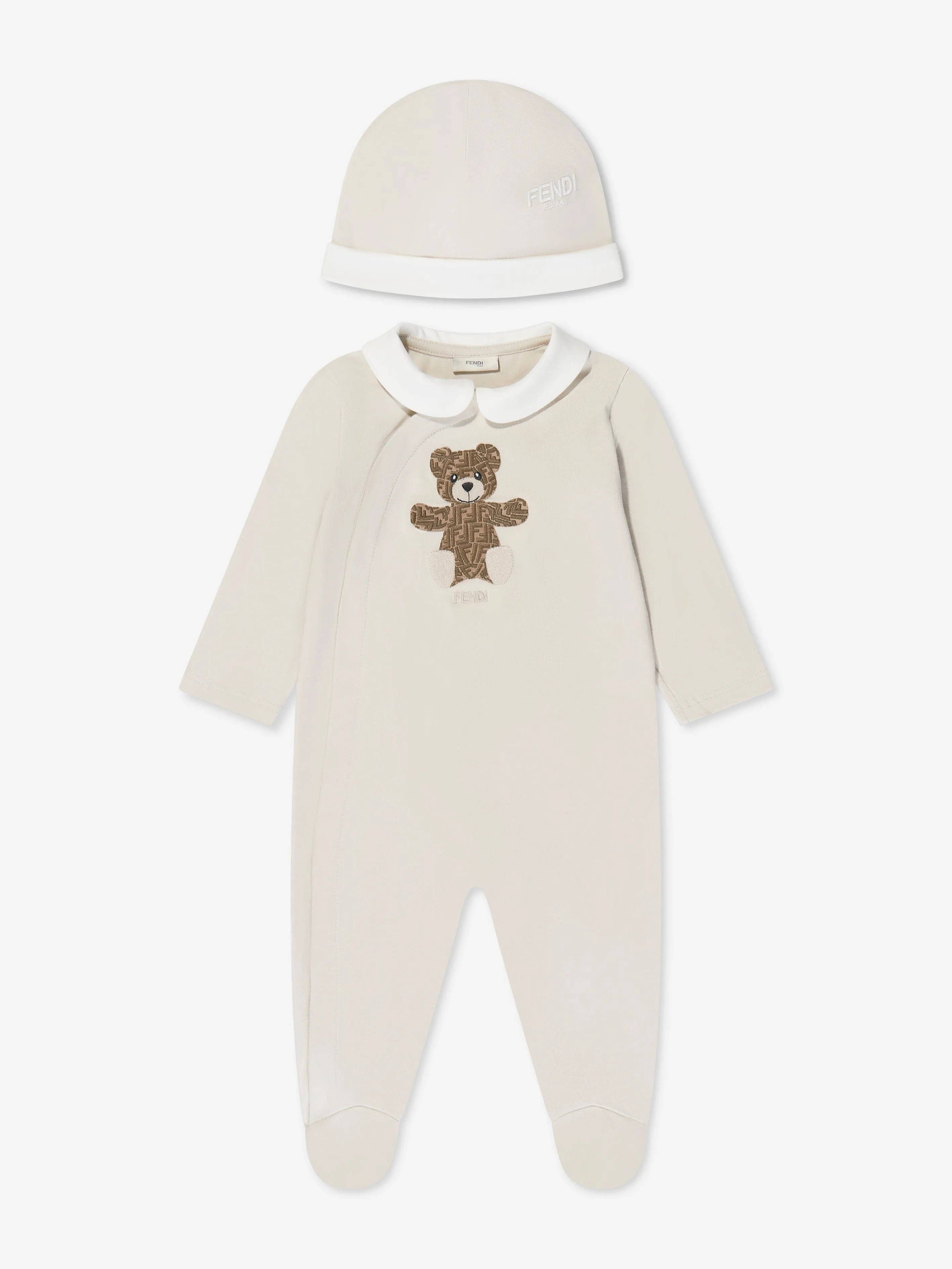 Ensemble Babygrow et Bonnet Fendi Baby Bear en Beige