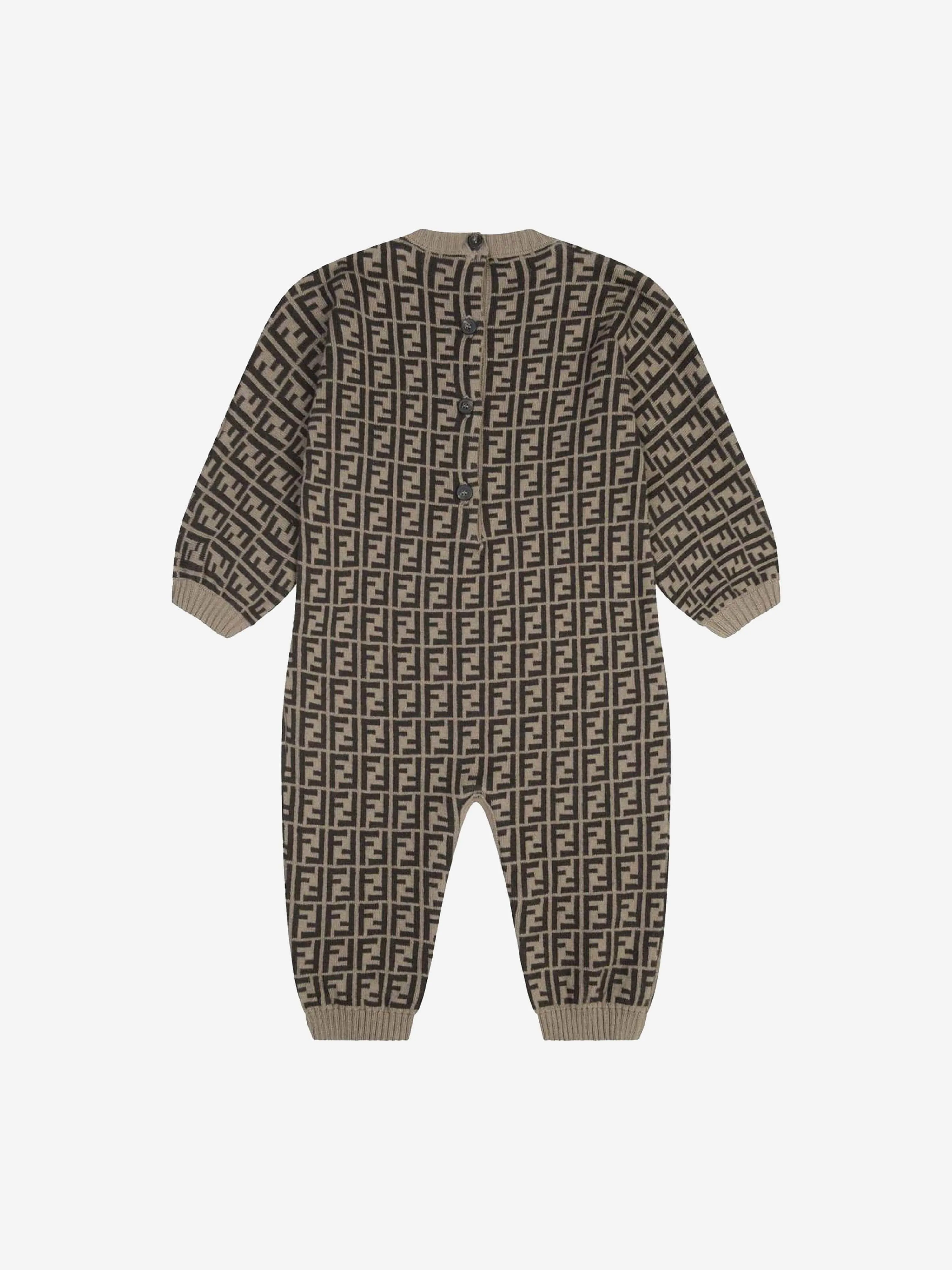 Fendi Combinaison Bébé en Coton et Cachemire Marron