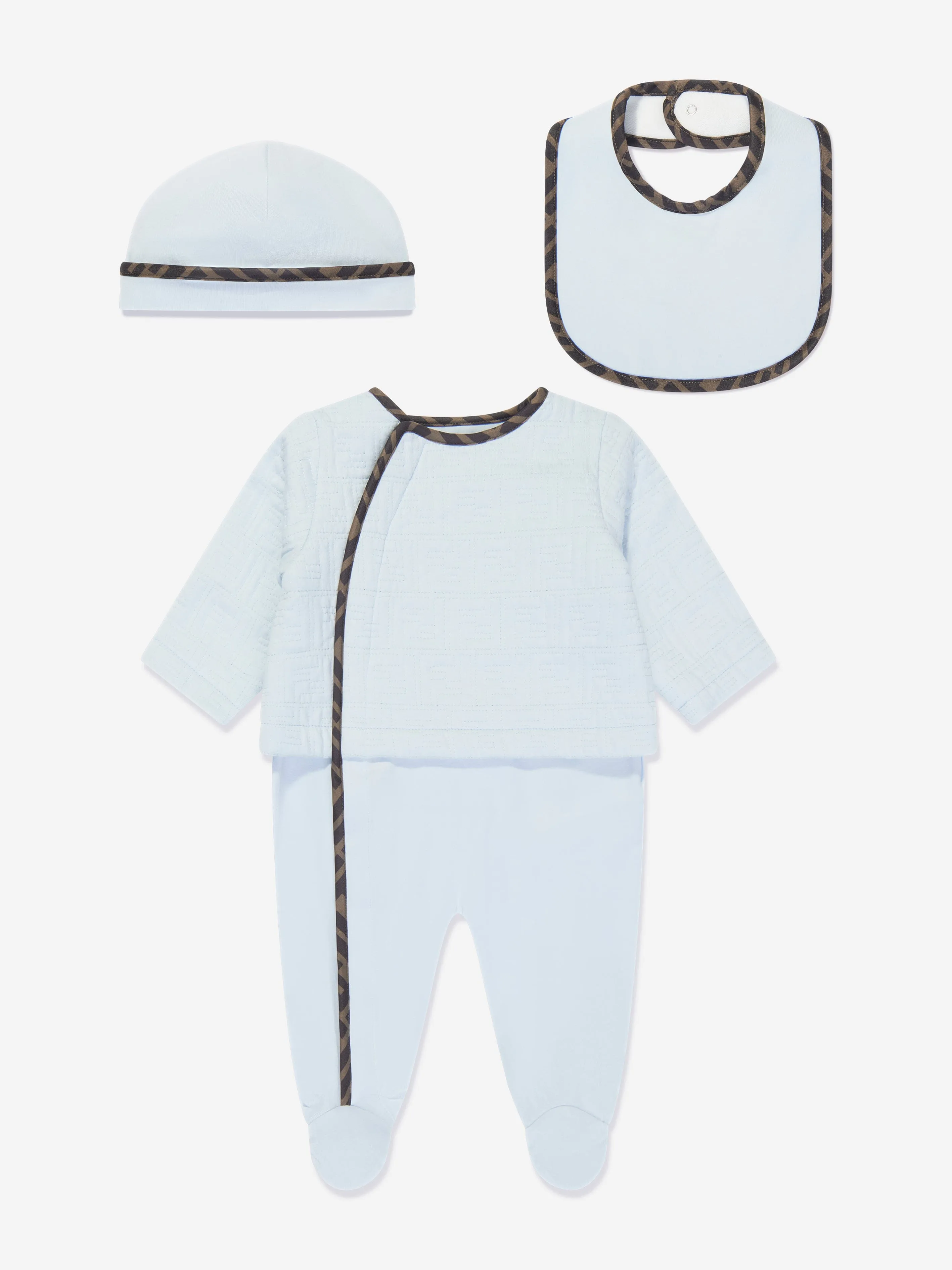 Ensemble Cadeau Body en Coton Fendi pour Bébé Fille (3 Pièces) en Bleu