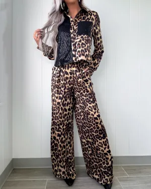 Fierce Sequin Pant Set - Leopard