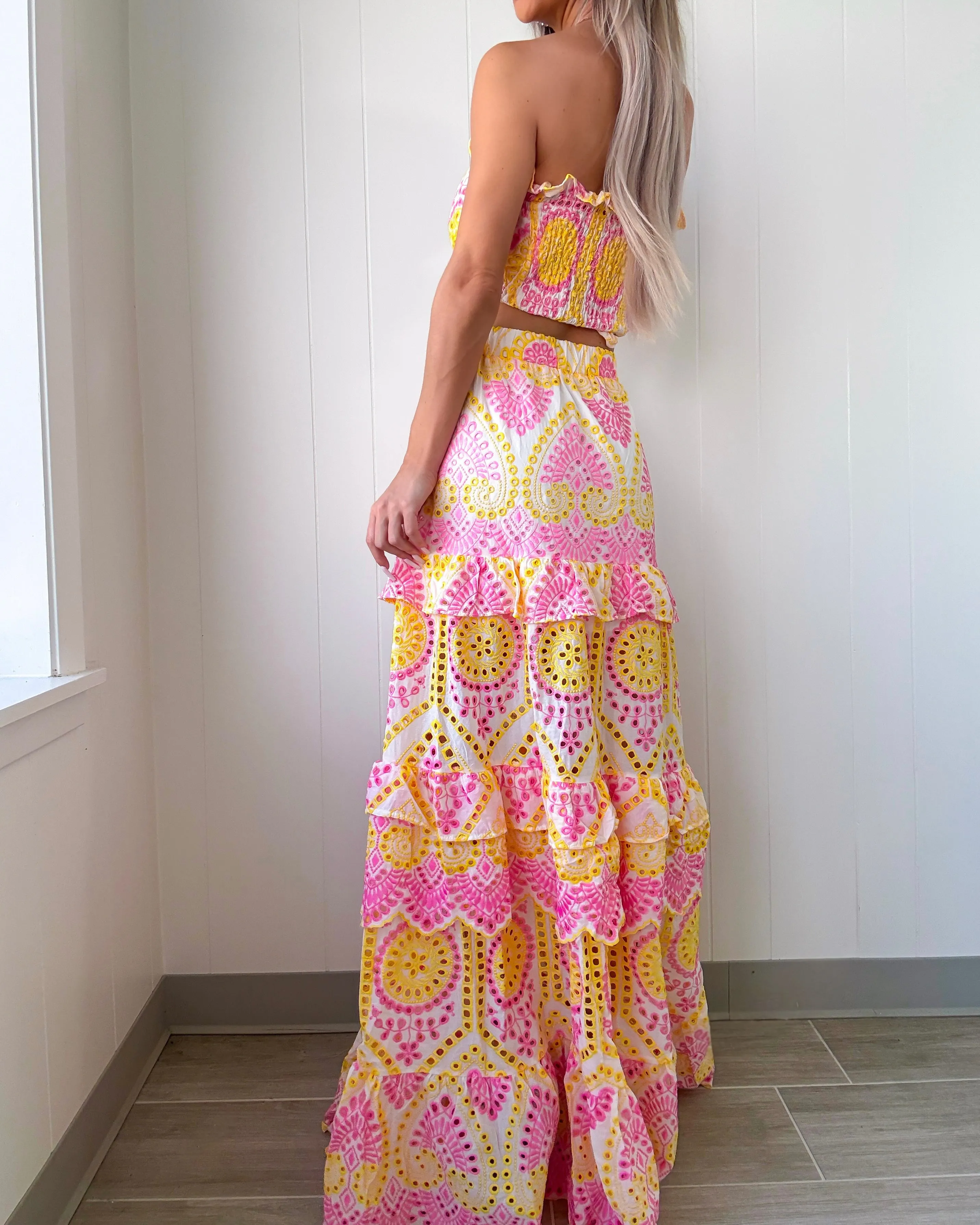 Ensemble Jupe à Œillets Fleur de Vie - Jaune/Fuchsia