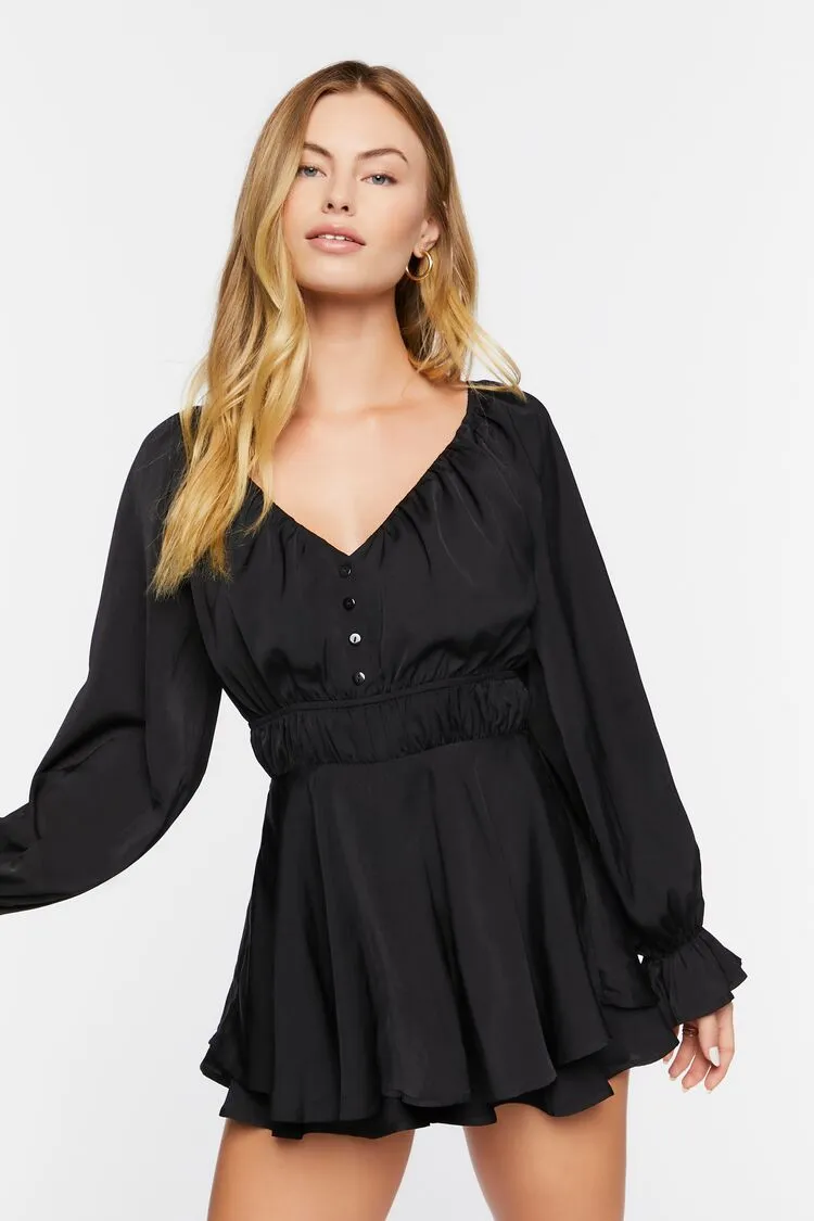 Forever 21 Combinaison Femme à Manches Trompette Volant Noir Forever 21