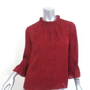 FRAME Blouse Brooke Red Heart Print Silk Size Small Ruffle Sleeve Top