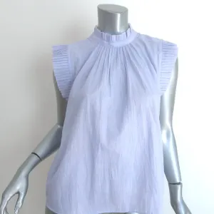 FRAME Raw Edge Ruffle Top Light Blue Pinstripe Cotton Size Medium