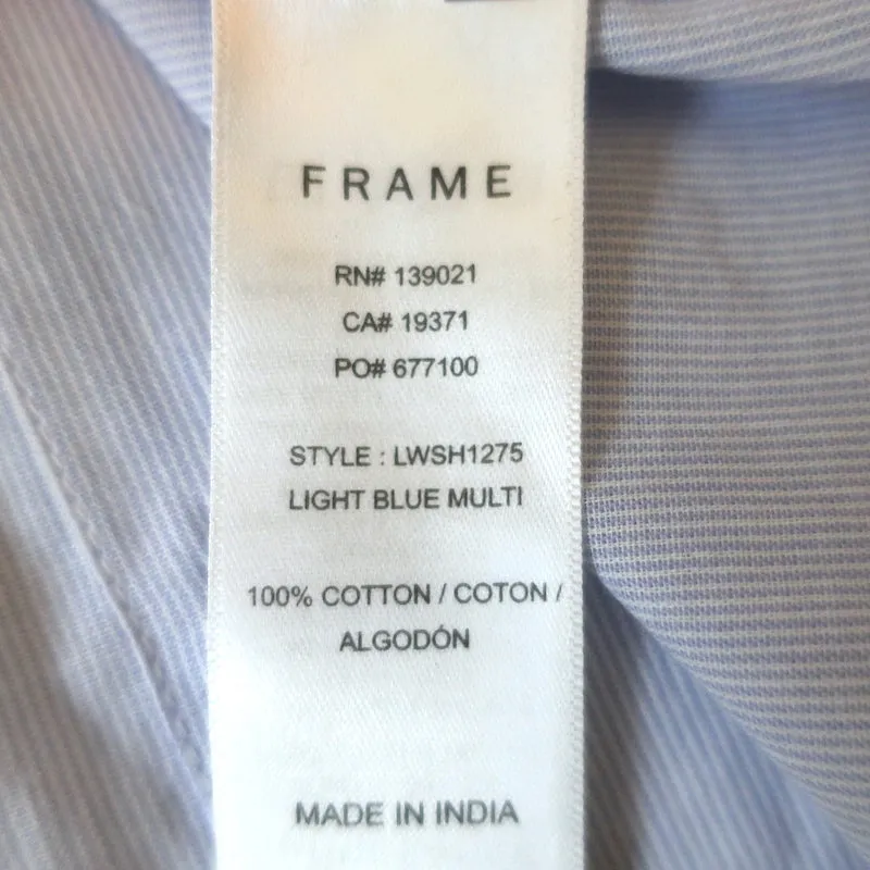 FRAME Haut à volants bord brut Rayure bleu clair Taille moyenne en coton