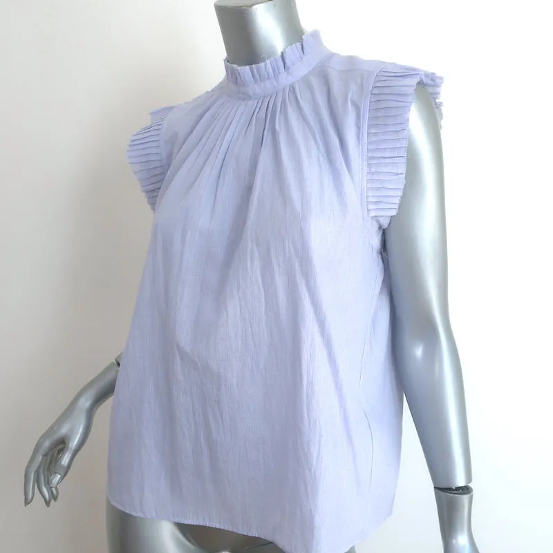 FRAME Haut à volants bord brut Rayure bleu clair Taille moyenne en coton