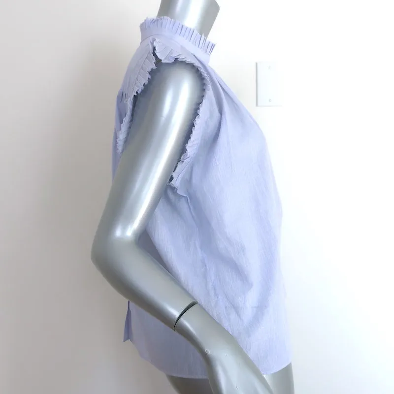 FRAME Haut à volants bord brut Rayure bleu clair Taille moyenne en coton