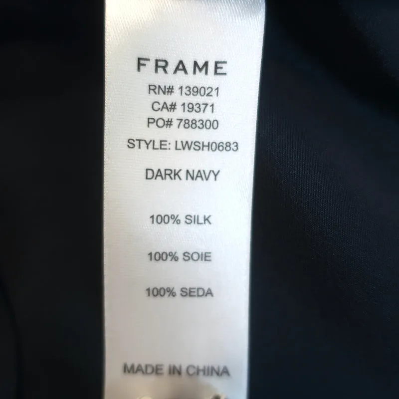 FRAME Chemise à boutons froncée en soie marine Taille Très Petite Manches courtes Blouse