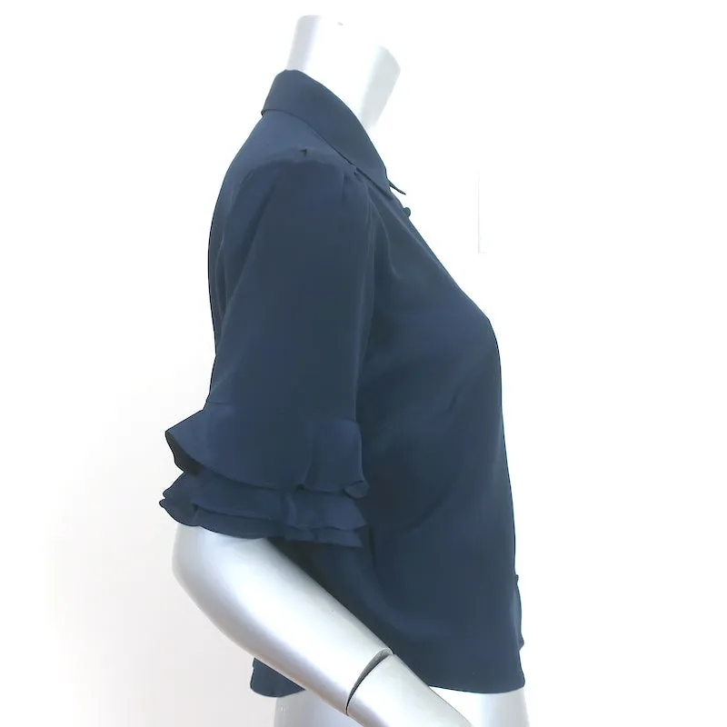 FRAME Chemise à boutons froncée en soie marine Taille Très Petite Manches courtes Blouse