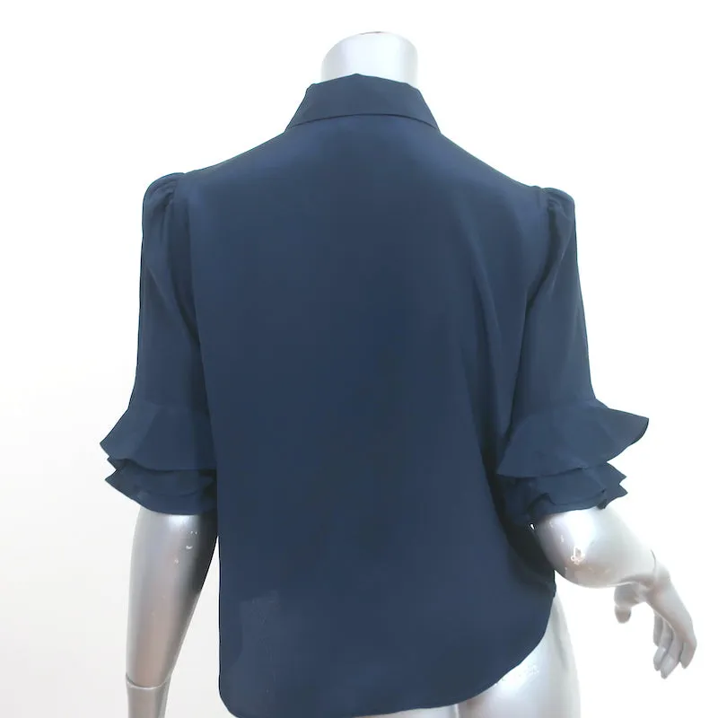 FRAME Chemise à boutons froncée en soie marine Taille Très Petite Manches courtes Blouse